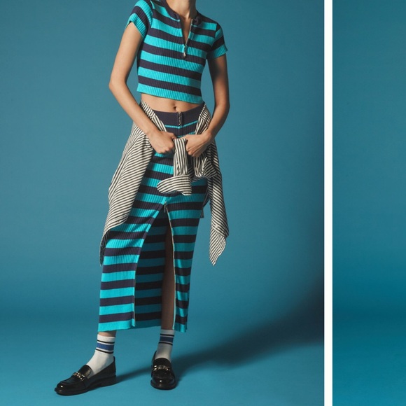 Blue Stripe Motif Anthropologie Top & Skirt set - Picture 1 of 2